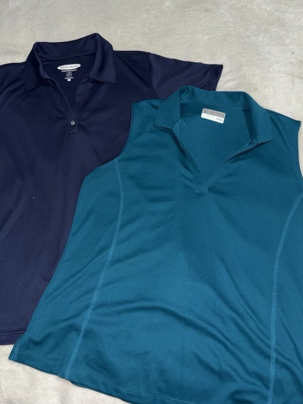 PGA Tour Airflux Pebble Beach Womens Large Golf Polo Shirt Lot 2 Blue Teal